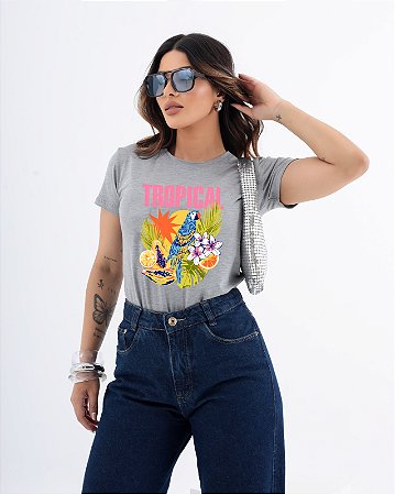 T-SHIRT ARARA TROPICAL DTF CINZA