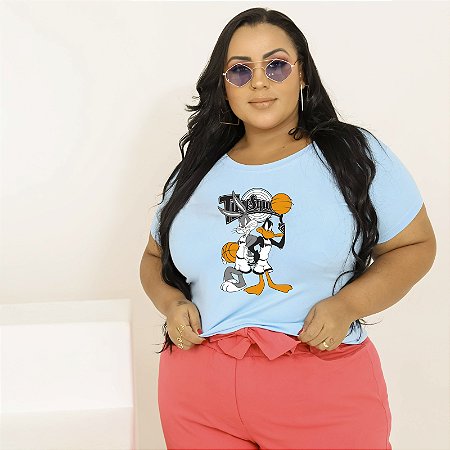 T-SHIRT PLUS SIZE PERNALONGA E PATOLINO DTF AZUL BEBÊ XG