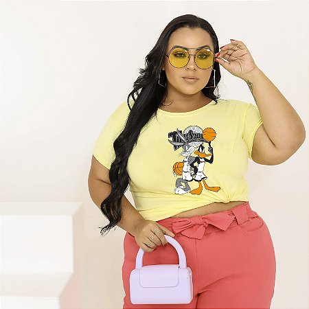 T-SHIRT PLUS SIZE PERNALONGA E PATOLINO DTF AMARELO BEBÊ XG