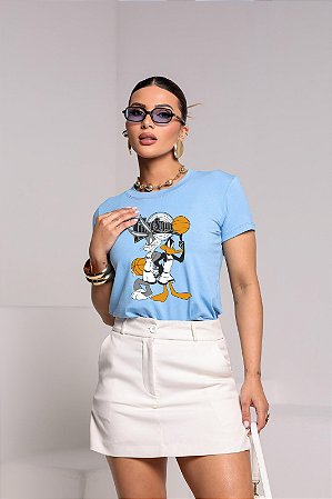 T-SHIRT PERNALONGA E PATOLINO DTF AZUL BEBÊ