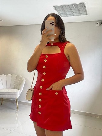 VESTIDO BOTÕES FRONTAL VERMELHO