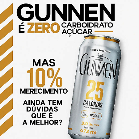 Cerveja Puro Malte Gunnen  25 Calorias Zero Carboidrato Açúcar Low Carb