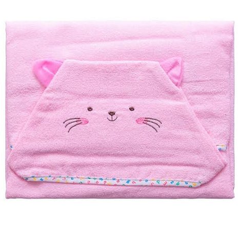 Toalha com Capuz e Forro de Fralda Baby Joy Gata Rosa