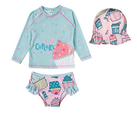 Trio Praia Camiseta, calcinha e chapeu  Proteção UV50+ (3 peças) Tam 0-6mese