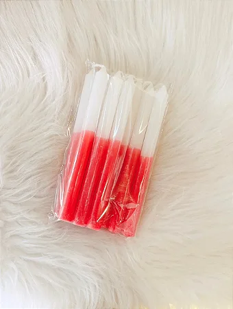 Vela palito branco e vermelha Pct 8 Un