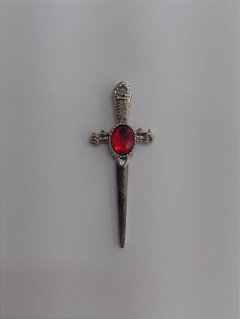 Pingente Punhal - Prateado- Detalhe Vermelho