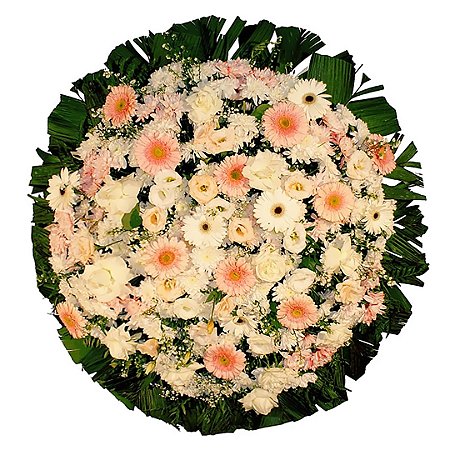 Coroa de Flores com gérberas e Rosas, Tons variados salmão