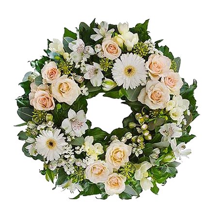 Coroa de Flores Estilo Arco Americano, Com Flores em Tonalidades Claras