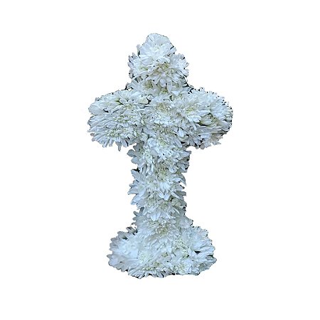 Cruz de Flores Naturais Clean com Rosas Colombianas e Lírios Brancos