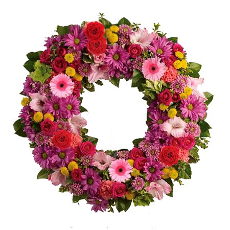 Coroa de Flores Estilo Arco Americano Com Flores em Tonalidades Rosas