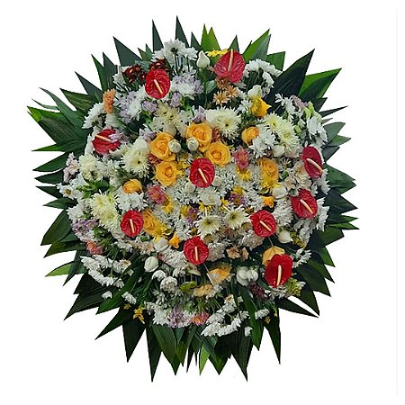 Coroa de Flores com Antúrios, Rosas, Crisântemo e Flores especiais