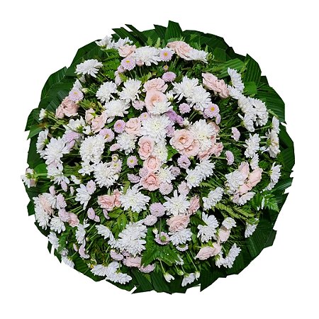Coroa de Flores em tons Salmão, Lilás e Branco