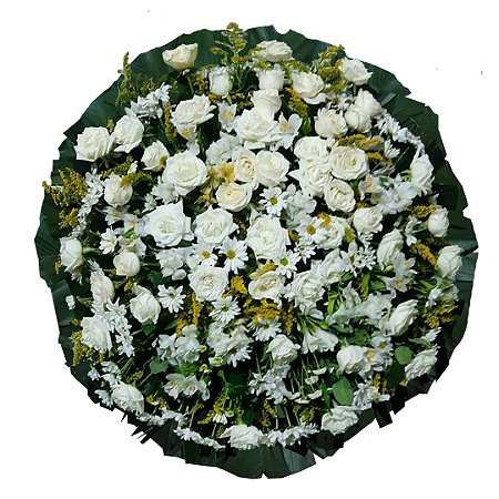 Coroa de Flores Rosas Colombianas Brancas e Flores do Campo