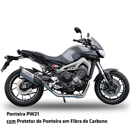 Escapamento Ponteira PW21 com Prot Fibra de Carbono + Coletor 3X1 Inox Yamaha MT-09