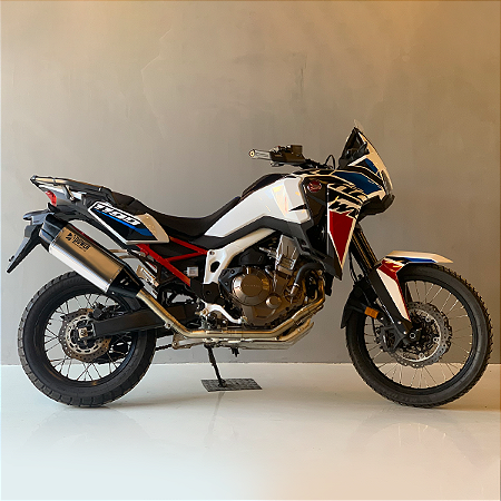 Escapamento Full Ponteira PW23 escovada com protetor de ponteira em fibra de carbono | Coletor escovado Honda Africa Twin 1100 2021-2025 Power Escapamentos