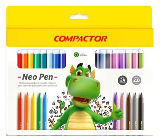 Canetinhas Coloridas Super Lavável 24 Cores Neo Pen Gigante - Coisas de  Lica e Lete