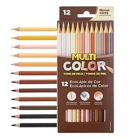 Lápis de Cor 12 Cores Multicolor Tons De Pele - Coisas de Lica e Lete