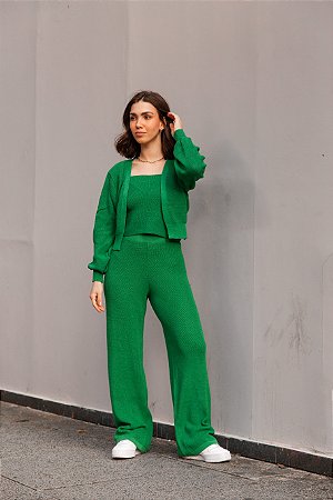 Calça tricot pantalona freddo canelada ‌VERDE BANDEIRA