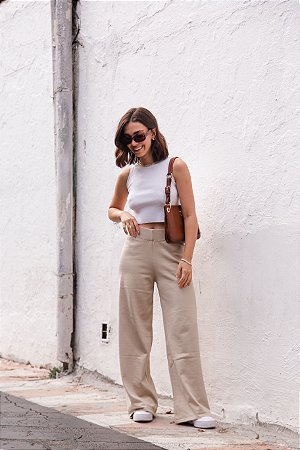 Calça tricot pantalona freddo lisa Bege