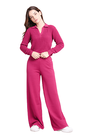 Calça tricot pantalona freddo lisa Rosa Escuro