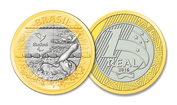 Moeda Comemorativa Jogos Olímpicos 2016 Natação Paralímpica 1 Real FC ( Sachê Lacrado 50 Moedas )