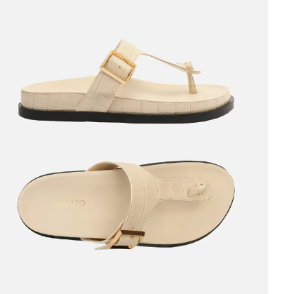 Sandália Arezzo Rasteira Off-White Croco Fivela