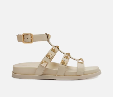 Sandália Arezzo Papete Off-White Couro Tachas