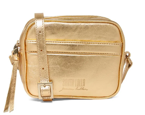 Bolsa Santa Lolla Transversal Dourada Couro Metalizada Pequena