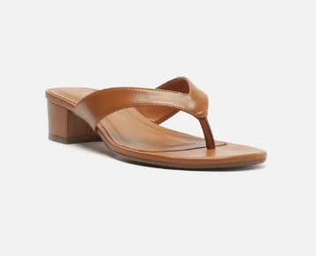 Tamanco Marrom Salto Baixo Tiras Flip Flop