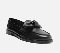 Mocassim Arezzo Preto Couro Bico Redondo Tiras Nó