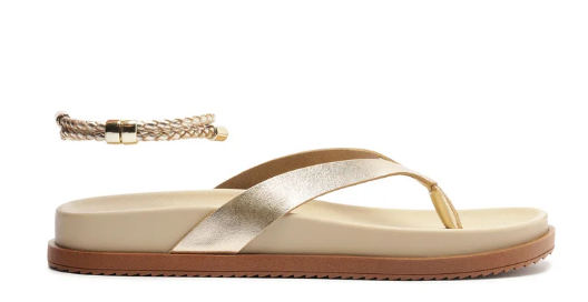 Chinelo Papete Anacapri Couro com Tornozeleira Dourada