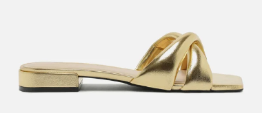 Sandalia Arezzo Dourada Bico Quadrado Tiras Maxi