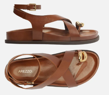 Sandalia Papete Arezzo Caramelo Couro Metal Bold