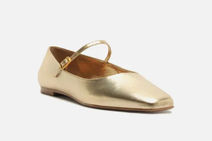 Sapatilha Arezzo Dourada Couro Bico Quadrado Tira