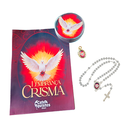 Lembrança de Crisma - Kit terço, medalha e cartão