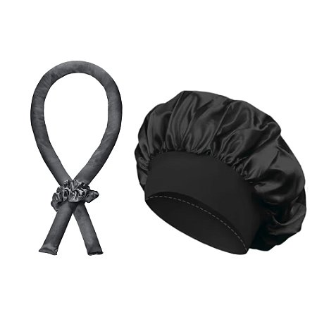 Kit Touca De Cetim Dupla Face Big Com Modelador De Cachos De Cetim Sem Fonte De Calor