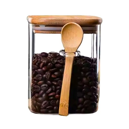 Pote De Vidro Tampa De Bambu Vedação Silicone Com Colher Bambu Armazenamento Mantimentos