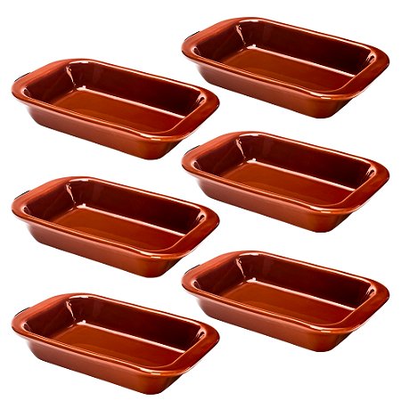 Kit 6un Travessas Refratárias Cerâmicas Retangulares Assadeira Multiuso Para Servir Forno 1850ml