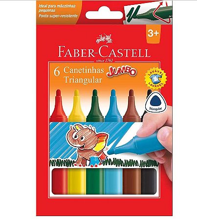 CANETA HIDROGRÁFICA JUMBO TRIANGULAR 6 CORES FABER-CASTELL