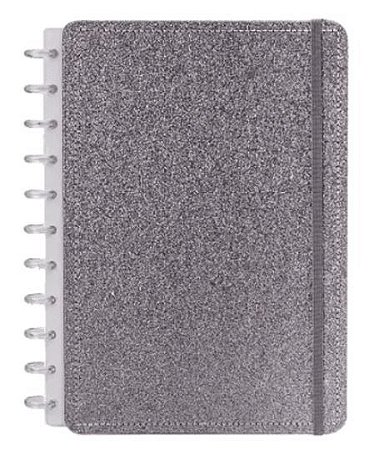 CADERNO REPOSICIONÁVEL DISKO G GLITTER PRATA