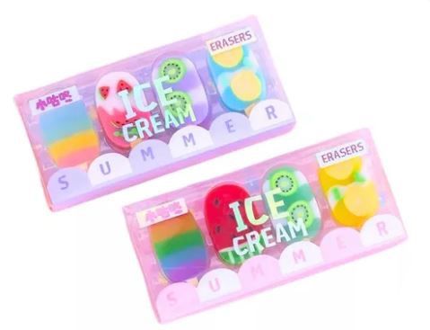 KIT C/ 4 BORRACHAS PICOLÉ DE FRUTAS KAWAII
