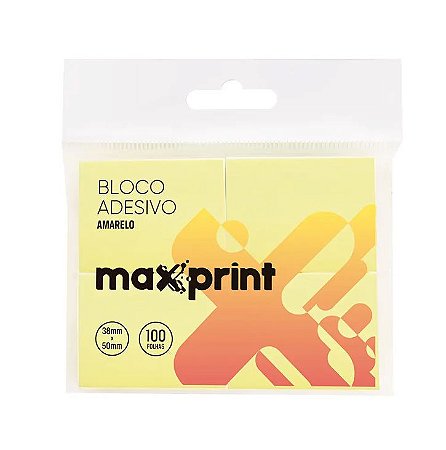 BLOCO ADESIVO AMARELO PASTEL PEQUENO 38MM X 50MM 100 FOLHAS MAXPRINT