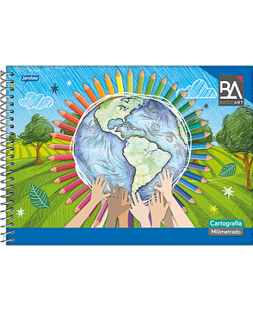 CADERNO ESPIRAL 275X200MM CARTOGRAFIA MILIMETRADO  BASIC ART 96FLS  JANDAIA