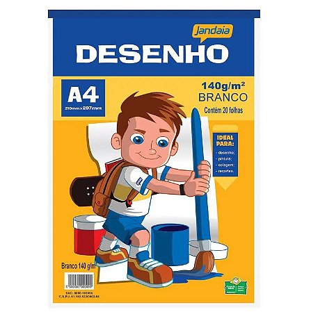 BLOCO DE DESENHO A4 ESCOLAR BRANCO 20FLS 140G