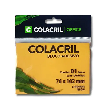 BLOCO ADESIVO LARANJA NEON 76x102MM 100 FL