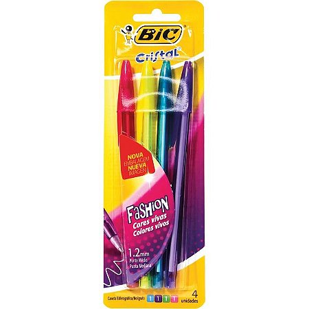 CANETA ESFEROGRÁFICA CRISTAL FASHION C/04 CORES BIC