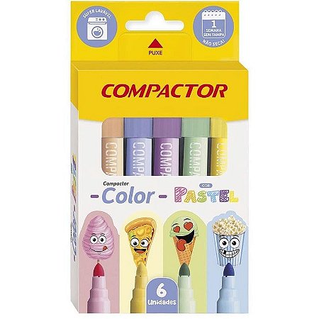 Caneta Hidrográfica Color Pastel 6 cores Pastel Compactor