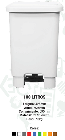 LIXEIRA C/ PEDAL 100 LITROS - PEAD OU PP