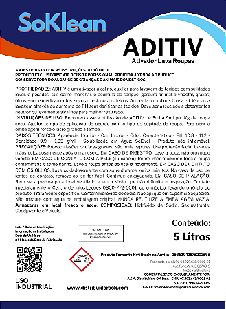 ADITIV ADITIVO ALCALINO TEXTIL 5 LITROS LAVANDERIA PROFISSIONAL - SOKLEAN