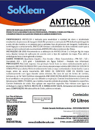 ANTICLOR NEUTRALIZADOR DE CLORO TEXTIL 50 LITROS LAVANDERIA PROFISSIONAL - SOKLEAN